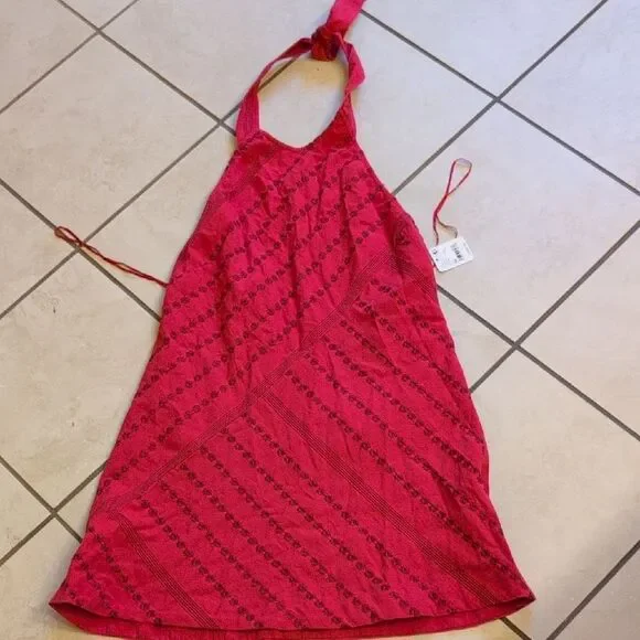NWT Free People Juni Mini Dress Red Embroidered Cross Back  Size M - Picture 2 of 10